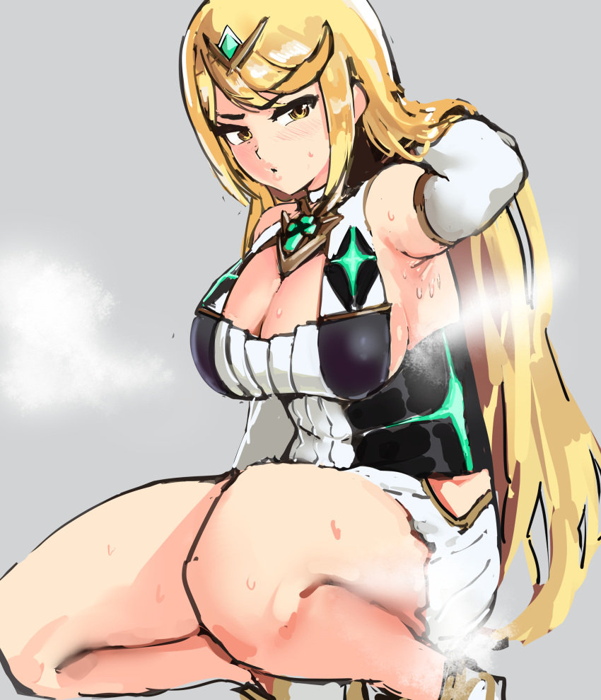 1girls big_breasts breasts cleavage female female_only large_breasts musk mythra smell solo sweat xenoblade_(series) xenoblade_chronicles_2 yotahen