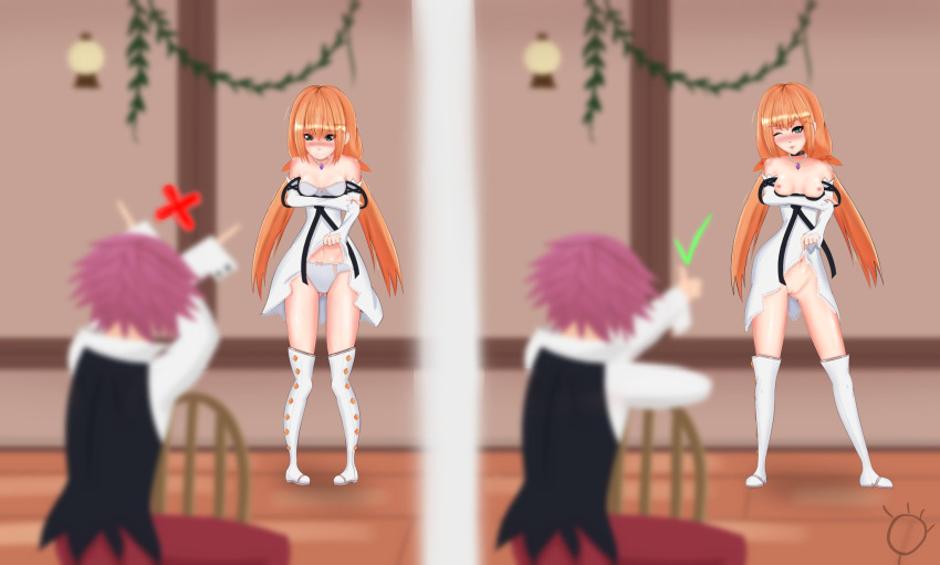 breasts brother_and_sister disney kingdom_hearts lauriam marluxia nipples orange_hair panties pink_hair skirt_lift square_enix straight strelitzia tagme thigh_boots