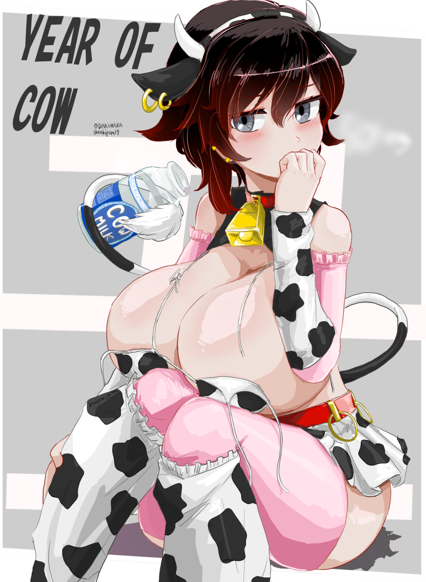 between_breasts cow_girl cow_print huge_breasts milk milk_bottle odakubara ruby_rose rwby tagme