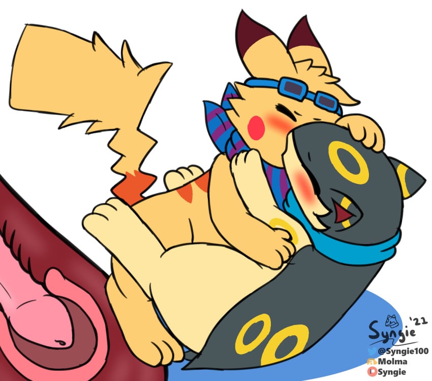 anthro duo female hi_res male male/female nintendo pikachu pokémon_(species) pokemon pokemon_(species) quilava quilbreon sparkychu syngie_(artist) vaginal_penetration video_games