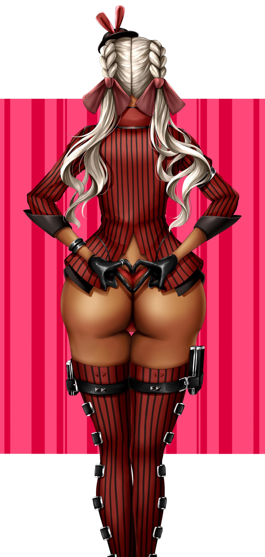 1girls 2d apex_legends artist_request ass back back_view behind behind_view big_ass bootlegger_loba dark-skinned_female dark_skin dat_ass exposed_ass female female_focus female_only loba_(apex_legends) presenting seductive solo thick_thighs thighhighs white_hair