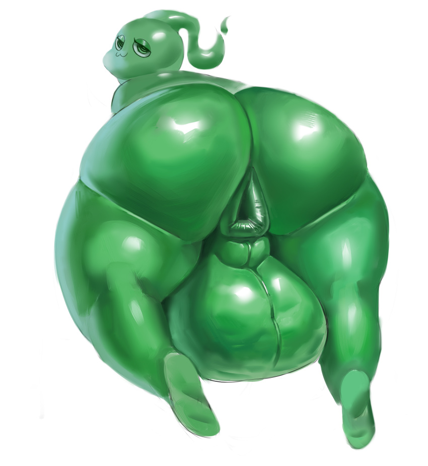 absurd_res anthro anus ass backsack balls big_balls big_butt dessert doughnut feet food genitals ghost glistening glistening_body green_body green_eyes gu_(character) hi_res huge_balls huge_butt looking_at_viewer male overweight overweight_anthro overweight_male presenting presenting_anus presenting_balls solo spirit spooniel uwu wide_hips