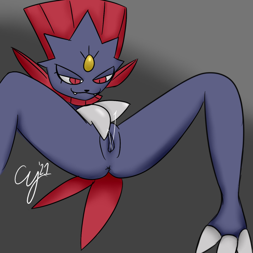 1:1 anthro bodily_fluids cybeeyoru female genital_fluids hi_res nintendo pokémon_(species) pokemon pussy_juice pussy_juice_string solo tagme video_games weavile