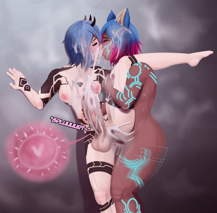 2futas against_wall animal_ears areolae balls blue_eyes blue_hair body_markings breasts cum cum_in_pussy cum_inside cum_on_breasts cum_on_face cum_on_own_face cum_while_penetrated cumming_together dark_skin deuman dickgirl duo dwn000 ejaculation erection full-package_futanari futa_on_futa futa_only futanari handjob horns huge_cock humanoid humanoid_penis impregnation kissing leg_lift nipples nude one_eye_closed orgasm ovum pale_skin penis phantasy_star phantasy_star_online_2 pink_hair precum reach_around sex standing testicles text two_tone_hair vaginal_penetration