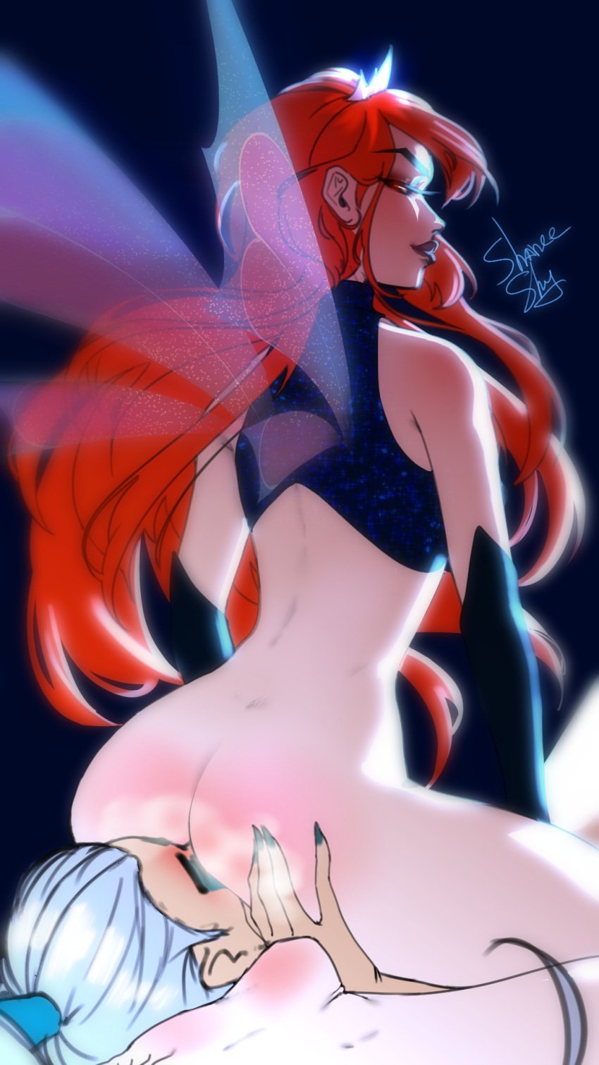 2girls ass big_ass bloom_(winx_club) blue_hair bottomless charmix cunnilingus dark_bloom facesitting fairy femdom icy_(winx_club) looking_back multiple_girls oral rainbow_(animation_studio) red_hair shanee_shy winx_club witch yuri