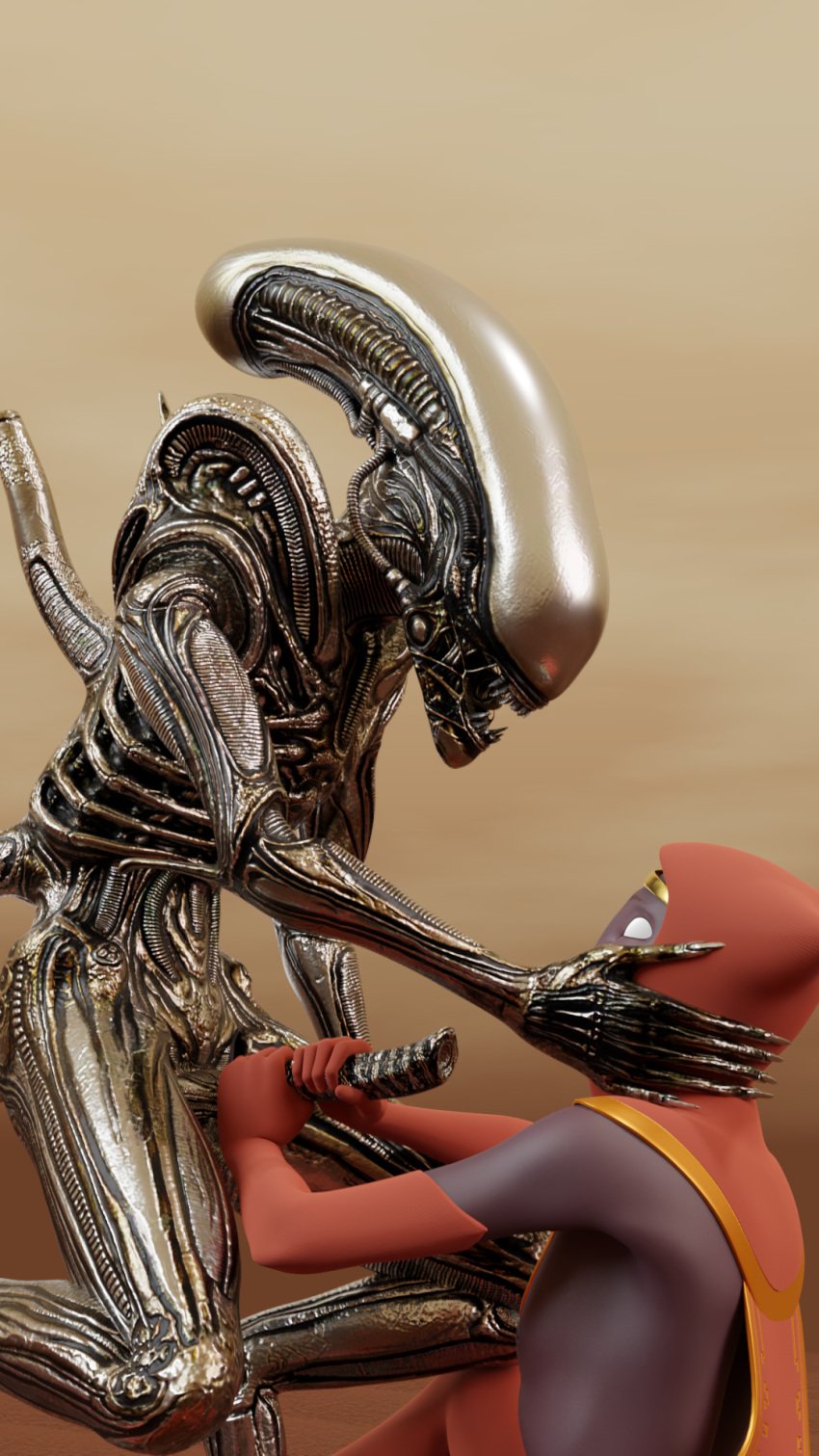 3d_(artwork) 9:16 alien alien_(franchise) alien_humanoid androgynous balls blender_(software) brown_balls brown_body brown_glans brown_nipples brown_penis brown_skin clothing digital_media_(artwork) duo erection genitals glans hi_res humanoid humanoid_genitalia humanoid_penis journey_(game) legwear looking_down male male/male male_xenomorph navel nipples not_furry penis simple_background sitting sony_corporation sony_interactive_entertainment stockings traveler video_games wossogsd xenomorph