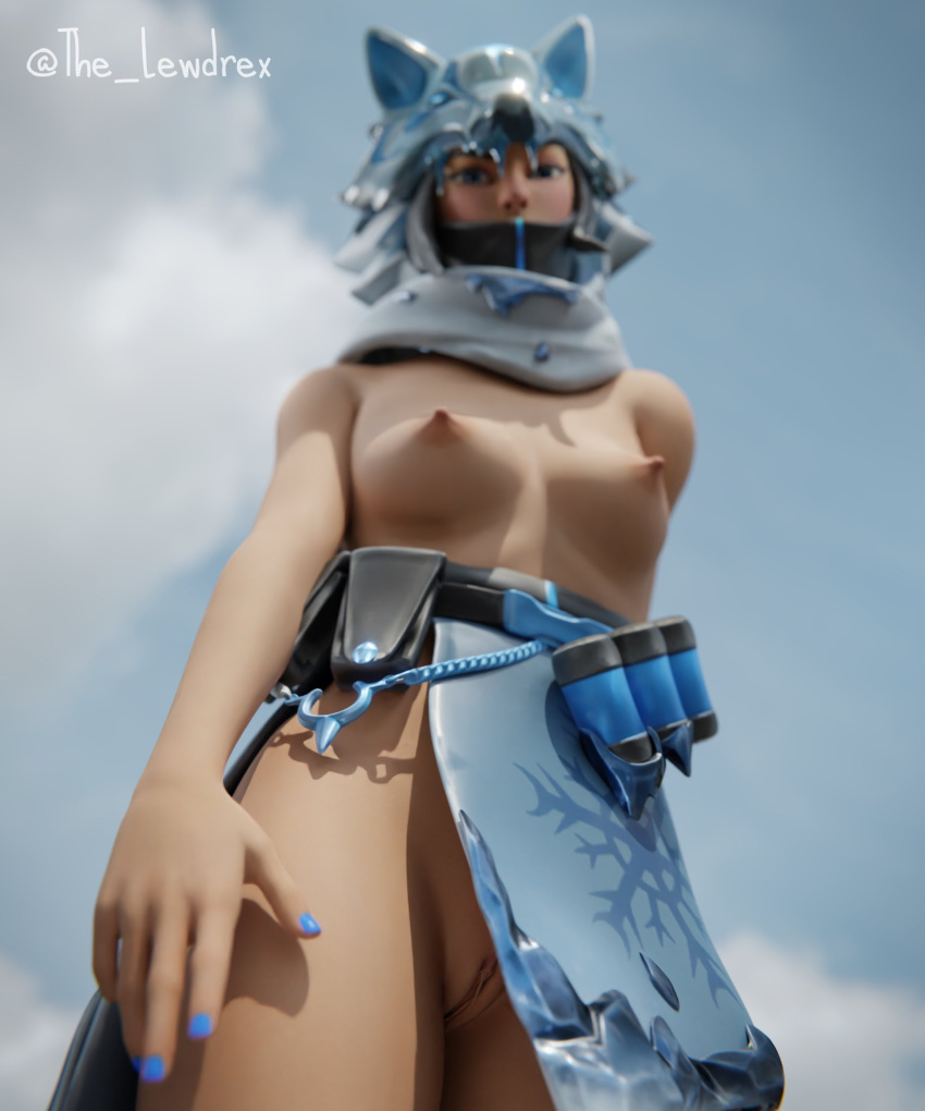 1girls 3d big_breasts blender blue blue_nails bottomless breasts clothed female female_only fortnite lewdrex light-skinned_female light_skin looking_at_viewer looking_down mostly_nude nipples nude nude_female pose pussy solo tagme vagina vi_(fortnite) watermark