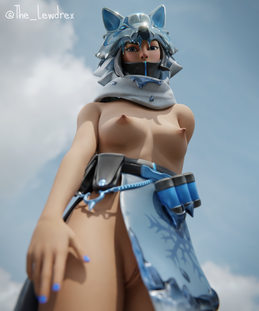 1girls 3d big_breasts blender blue blue_nails bottomless breasts clothed female female_only fortnite lewdrex light-skinned_female light_skin looking_at_viewer looking_down mostly_nude nipples nude nude_female pose pussy solo tagme vagina vi_(fortnite) watermark