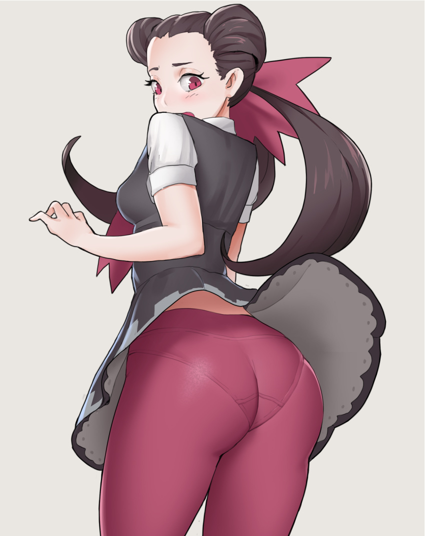 1girls ass big_ass blush breasts curvy_figure double_bun embarrassed female game_freak gym_leader high_resolution leggings long_hair nintendo panties_visible_through_clothing pantyhose pokemon pokemon_oras pokemon_rse roxanne_(pokemon) roxanne_(pokemon_oras) solo standing tenguro thick_thighs thighs twintails