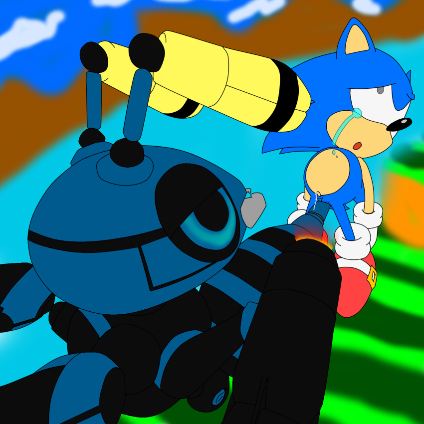 2boys aiming anal anthro bad_end badnik buzz_bomber classic_sonic classic_sonic_(universe) crying defeated forced furry game_over gay gloves gun male_only penis rape robot shoes small_penis sonic_(series) sonic_1 sonic_the_hedgehog sonic_the_hedgehog_(series) sourms weapon yaoi