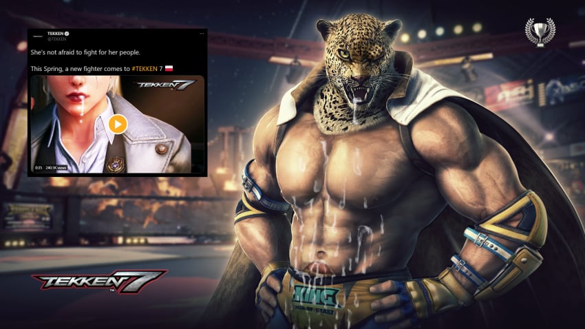 16:9 animal_head clothed clothing english_text for_a_head hi_res king_(tekken) male muscular muscular_male polish_(disambiguation) royalty san_jaguar solo tekken text video_games widescreen