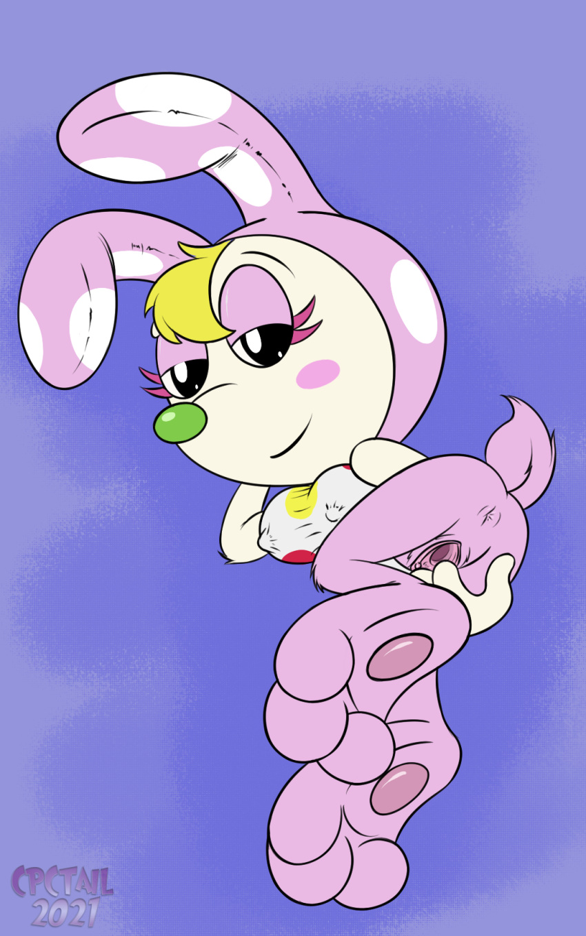 animal_crossing anthro anus blush chrissy_(animal_crossing) clothed clothing cpctail female genitals hi_res lagomorph leporid mammal nintendo paws pussy rabbit solo spread_pussy spreading video_games