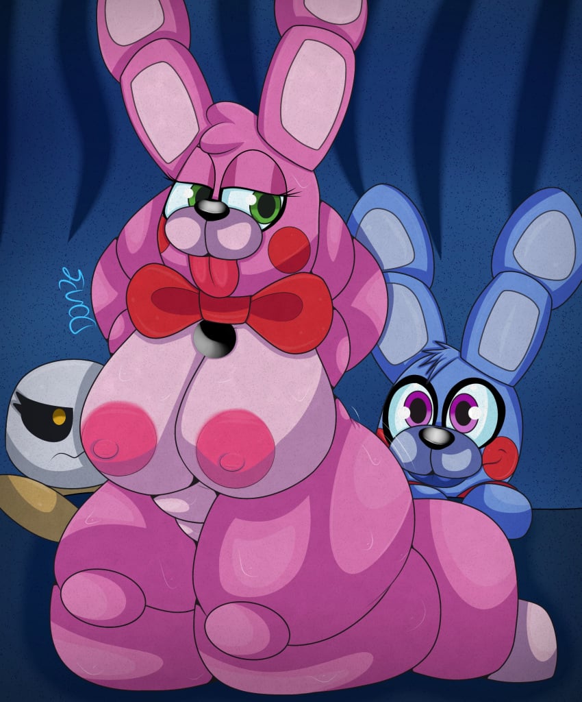 1boy 2girls animatronic anthro anthrofied areolae arms_behind_head big_breasts black_sclera blue_fur blue_skin bodily_fluids bonnet_(fnafsl) bowtie breasts chubby digital_media_(artwork) eyelashes feet female_focus five_nights_at_freddy's five_nights_at_freddy's:_sister_location fur furry green_eyes group half-closed_eyes humanoid kneeling lagomorph leporid looking_at_partner looking_back mammal minireena naked nipples non-mammal_breasts nude open_mouth pink_fur pink_skin plushtrapboyuwu presenting puppet_bonnie_(fnafsl) purple_skin rabbit robot shortstack simple_background slightly_chubby smile sweat sweaty sweaty_ass sweaty_breasts sweaty_butt sweaty_thighs thick_thighs tongue tongue_out video_games wet wide_hips yellow_eyes