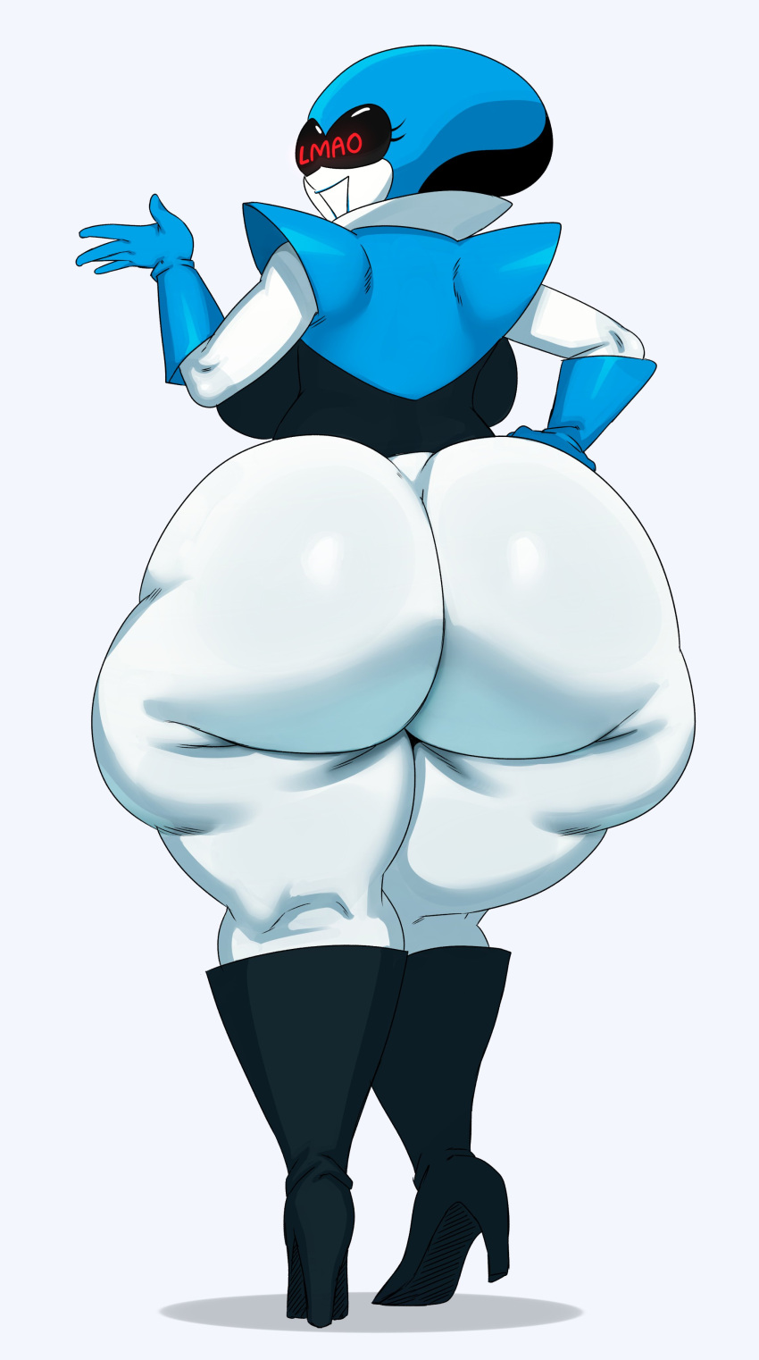 1girls ass ass_bigger_than_head backboob backview big_ass big_breasts black_boots blue_gloves boots bottom_heavy breasts bubble_butt clothed clothed_female clothing deltarune fat_ass female female_only gloves hand_on_hip heel_boots helmet high_heels huge_ass lipstick looking_at_viewer milf mommy queen_(deltarune) simple_background smile solo solo_female sssonic2 tagme thick thick_ass thick_thighs white_background wide_hips