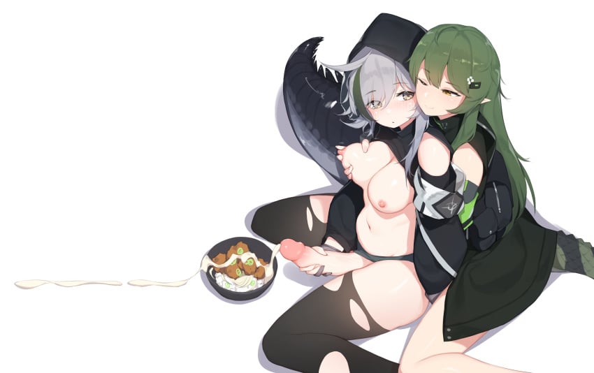 1futa 1girls after_handjob after_orgasm arknights black_stockings breast_squeeze ce-_-3 chubby chubby_female cum cum_on_food cum_trail cumshot fair_skin futa_on_female futanari futanari_masturbation gavial_(arknights) green_hair grey_hair groping_from_behind hair_clip hand_on_penis handjob handjob_from_behind implied_handjob long_cumshot pepper0 pink_nipples pleasure_face pointy_ears ripped_stockings scales silver_eyes stroking_penis tail thick_tail thick_thighs tomimi_(arknights) yellow_eyes