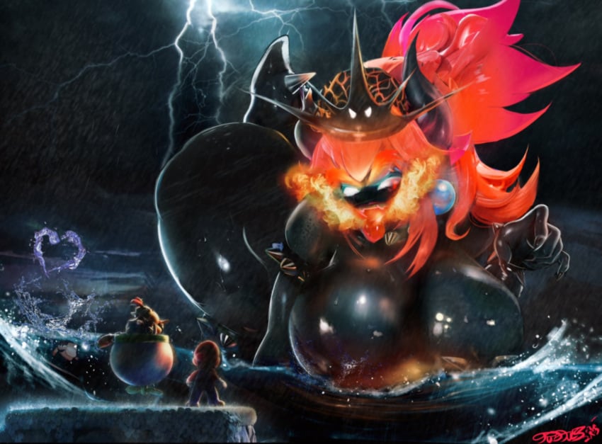 absurd_res amoguslol big_butt black_skin blank_eyes bowser's_fury bowser_jr. bowsette bracelet breasts butt collar crown earrings female fiery_hair fire fury_bowser giantess glowing_hair goo_creature group hair heart hi_res horns huge_breasts huge_butt jewelry kaiju larger_female lightning long_hair macro mammal mario mario_(series) massive_ass meme mother_and_son naked new_super_mario_bros._u_deluxe nintendo nude nude_female ocean on_all_fours rule_63 size_difference spiked_armlet spiked_bracelet spiked_collar spiked_crown spiked_tail spiked_thighband spikes spikes_(anatomy) storm super_crown super_mario_3d_world tail teeth thick_thighs thunderstorm tongue tongue_out trio tudduls video_games water when_you_see_it