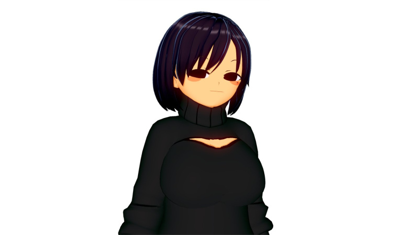 1girls 3d 3d_model ava_(gazoogaloo) black_hair boob_window female hiderlink20 koikatsu looking_at_viewer mii nintendo oc red_pants short_hair turn_around white_background