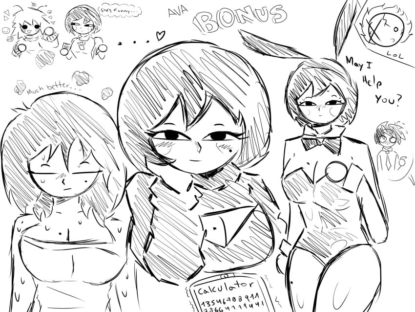 artist_request ava_(gazoogaloo) black_and_white mii monochrome nintendo oc pinky_(gazoogaloo)