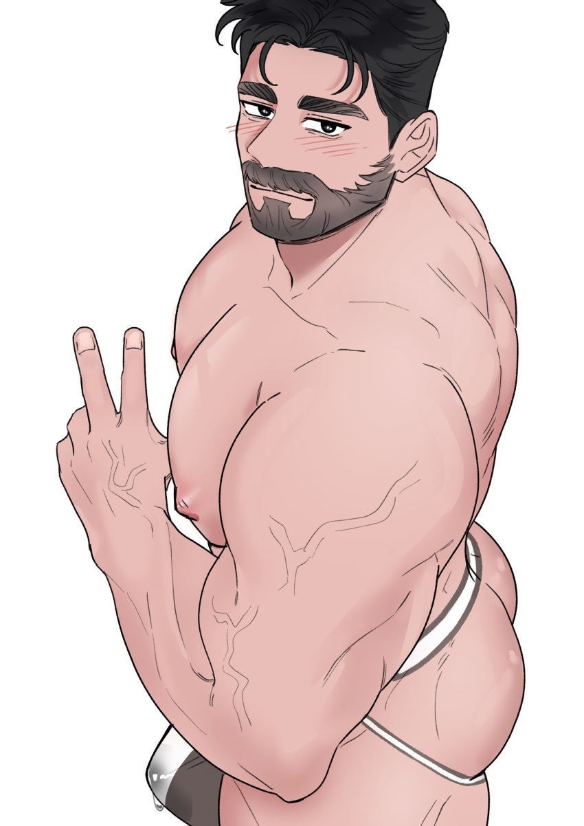 bara bara_tiddies bara_tits barazoku beard biceps big_ass_(male) big_nipples big_pecs bodybuilder buff buff_male buttcheeks daddy dilf erection erection_under_clothes erection_under_underwear facial_hair fair_skin gay gay_bear gay_daddy gay_male gay_only hunk jockstrap jockstrap_bulge male male_ass male_butt male_only manbocm masculine_male mature_male mens_love muscular muscular_arms muscular_biceps muscular_male no_females no_women only_for_men pecs pectorals precum precum_drip precum_through_jockstrap precum_through_underwear solo_male striped_male_underwear victory_sign white_background