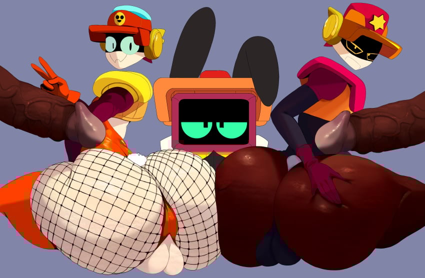 ass_bigger_than_head ass_focus big_ass big_penis brawl_stars dark-skinned_male femboy gay larry_(brawl_stars) lawrie_(brawl_stars) male penis r-t_(brawl_stars) robot robot_boy senior_garabato