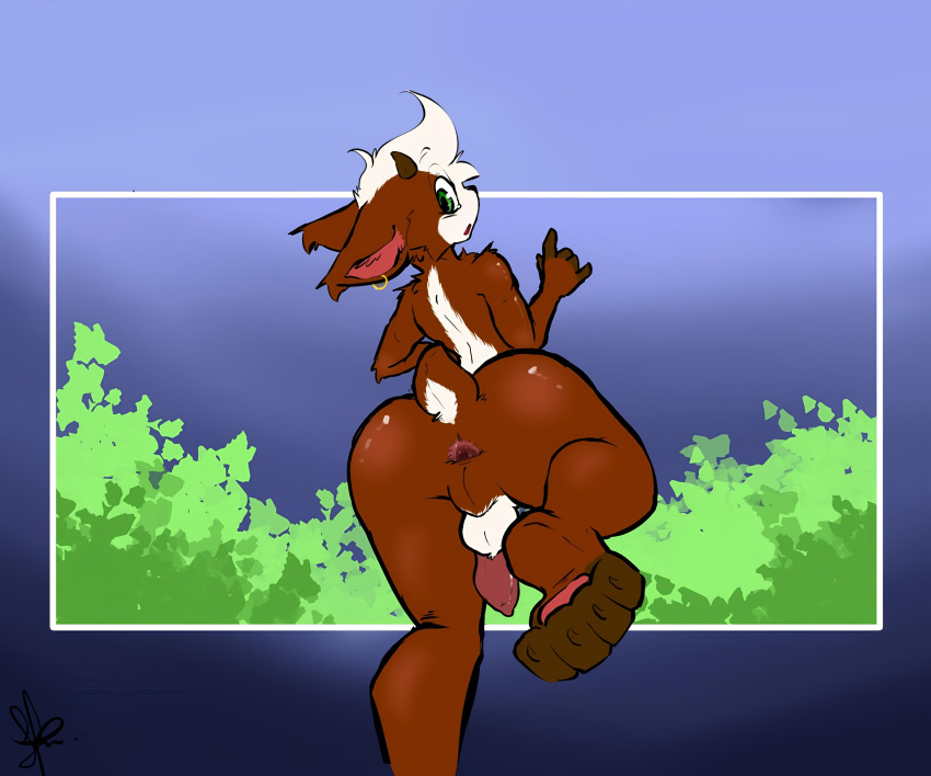 6:5 absurd_res anthro anus ass blush blush_lines bovid brown_body brown_fur caprine erection fur genitals goat hair hi_res hideplys male mammal pawpads paws penis solo_focus tail white_body white_fur white_hair yagi_(lui2)