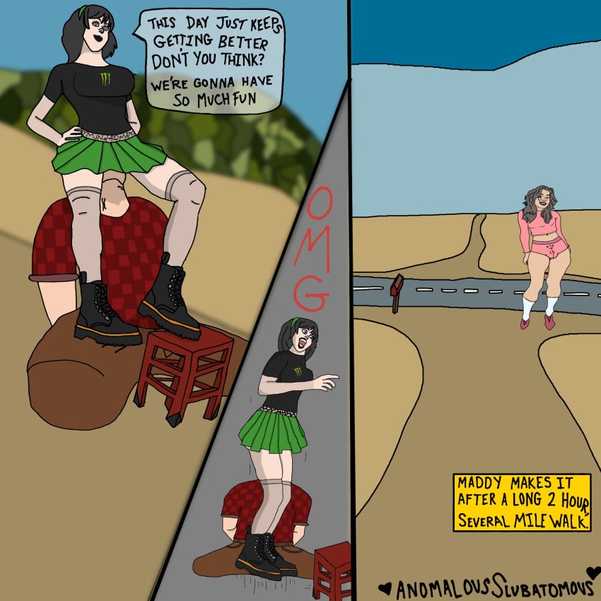 athletic athletic_female athletic_futa athletic_futanari cbt cock_and_ball_torture comic comic_panel facesit facesitting female femdom futadom futanari goth intersex trample upskirt