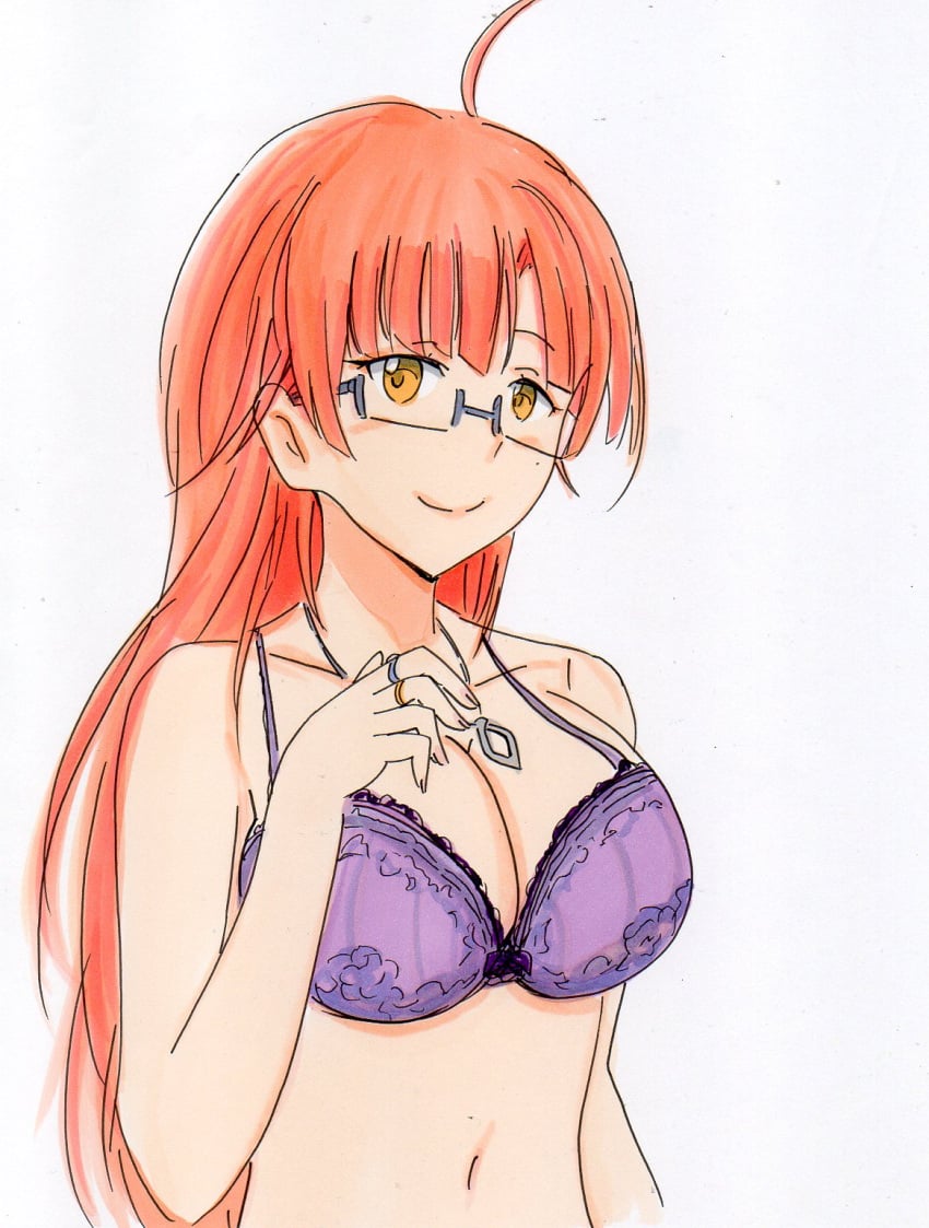 big_breasts bra breasts glasses looking_at_viewer marie_azami necklace pink_hair potekite suppose_a_kid_from_the_last_dungeon_boonies_moved_to_a_starter_town tatoeba_last_dungeon_mae_no_mura_no_shounen_ga_joban_no_machi_de_kurasu_youna_monogatari white_background yellow_eyes