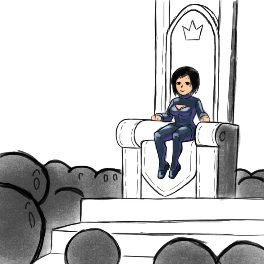 1girls ava_(gazoogaloo) black_hair boob_window dark_hair female mii mole mole_under_eye nintendo no_sex oc r7uu_art safe safe_for_work short_hair simple_background sit sitting stairs throne