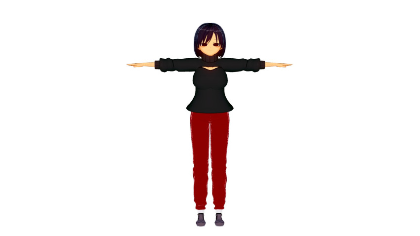 1girls 3d 3d_model ava_(gazoogaloo) black_hair boob_window female hiderlink20 koikatsu looking_at_viewer mii nintendo oc red_pants short_hair turn_around white_background