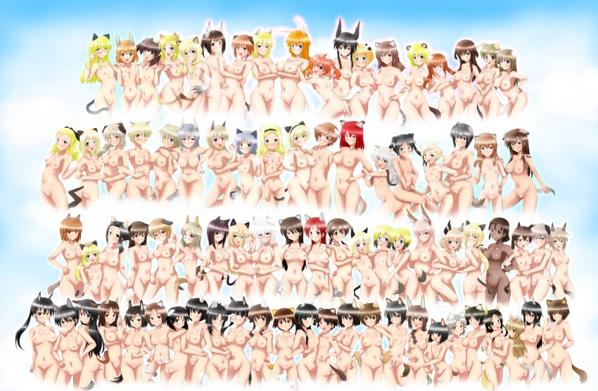 6+girls absurdres adriana_visconti aleksandra_i._pokryshkin animal_ears annotation_request bear_ears bear_girl bird_girl black_eyes black_hair blonde_hair blue_eyes bow braid brave_witches breasts brown_eyes brown_hair cat_ears cat_girl cat_tail character_request charlotte_e._yeager commentary_request dog_ears dog_girl dog_tail erica_hartmann everyone eyepatch female glasses green_eyes grey_eyes grey_hair hairband hairbow hanna_rudel head_wings heidimarie_w._schnaufer highres holding_hands isosceles_triangle_(xyzxyzxyz) kanno_naoe locked_arms matilda_(world_witches_series) minna-dietlinde_wilcke multicolored_hair multiple_girls navel noble_witches nude oerba_yun_fang open_mouth orange_hair pink_hair purple_eyes pussy rabbit_ears rabbit_girl red_eyes red_hair sakamoto_mio scar scar_on_face simple_background smile strike_witches strike_witches:_aurora_no_majo strike_witches:_suomus_misfits_squadron tail twintails two-tone_hair ursula_hartmann white_hair wings witches_of_africa wolf_ears wolf_girl world_witches_series yellow_eyes