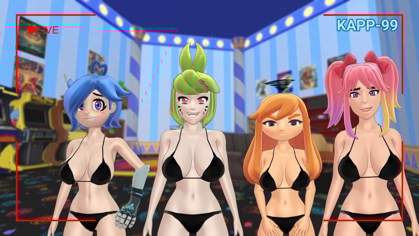 2025 3d 3d_(artwork) 4girls bikini black_bikini blue_hair female female_focus female_only garry&#039;s_mod glitch_productions green_hair human human_meggy kapp-99 meggy_spletzer melony_(smg4) mikumikudance mmd orange_hair pink_hair purple_hair saiko_bichitaru_(smg4) sfm smg4 source_filmmaker tari_(smg4) unrealistic_proportions youtube