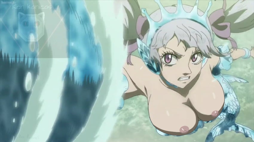 1girls black_clover busty edit female female_only large_breasts mermaid noelle_(mermaid_form) noelle_silva purple_eyes siren solo twintails