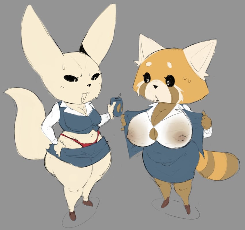 2girls aggressive_retsuko estebon89 female female_only fenneko multiple_girls retsuko sanrio undressing