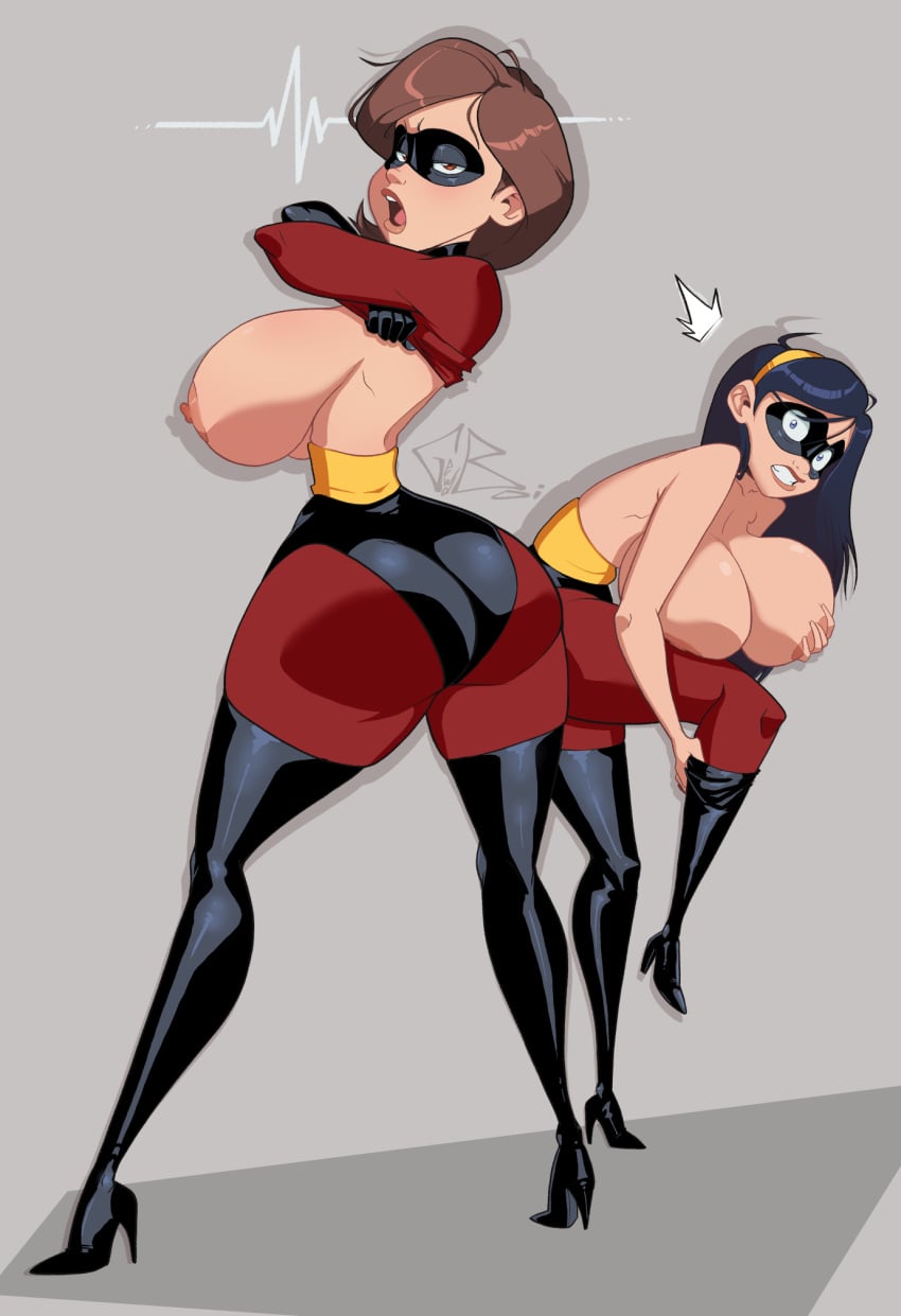 areola areolae big_ass big_breasts big_butt brown_hair busty curvaceous curvy curvy_figure daughter elastigirl fuck_me_boots gewd-boi helen_parr high_heel_boots high_heels huge_ass huge_breasts latex mature_female milf mother mother_and_daughter nipples sagging_breasts stripping the_incredibles thick_ass thick_thighs under_boob undressing violet_parr voluptuous