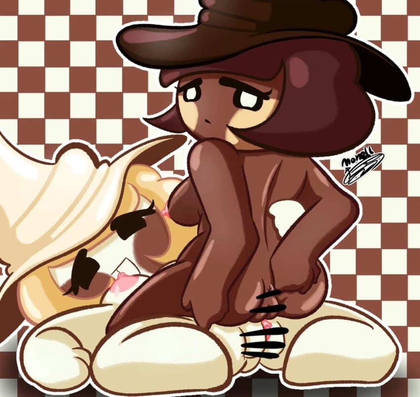 2girls ass bar_censor censored chess_choco_cookie cookie_run female female_only incest monell pawn_black_cookie pawn_white_cookie sisters twins