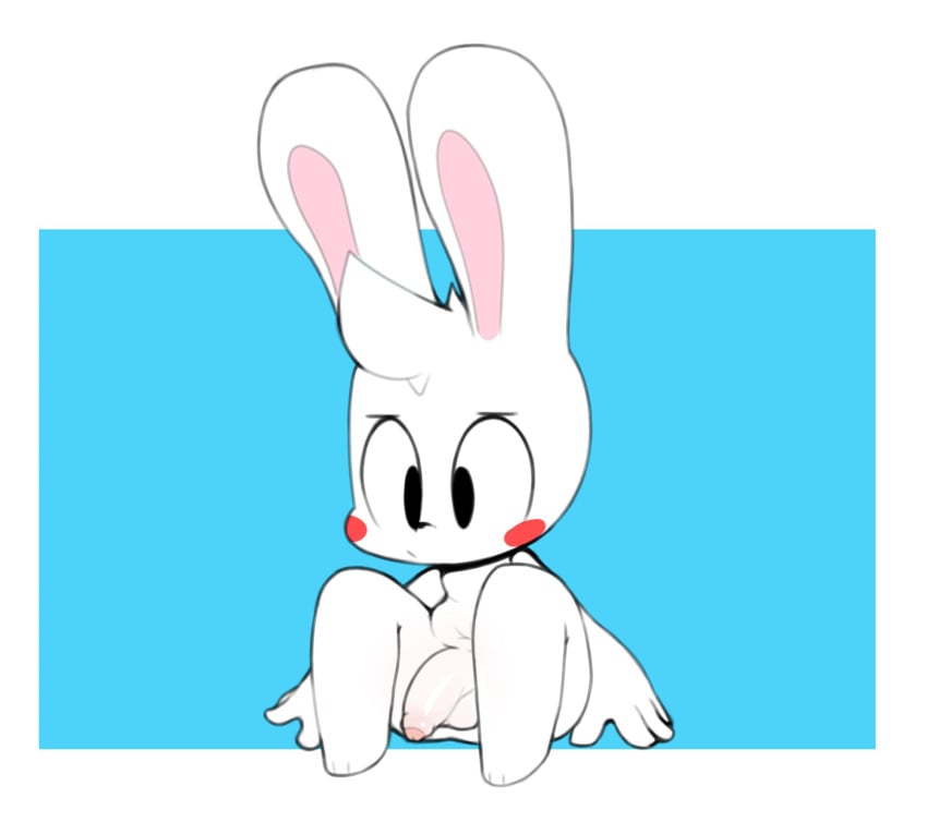 2019 anthro balls ciavs flaccid genitals hi_res humanoid lagomorph leporid male male_only mammal penis pondering rabbit sitting solo