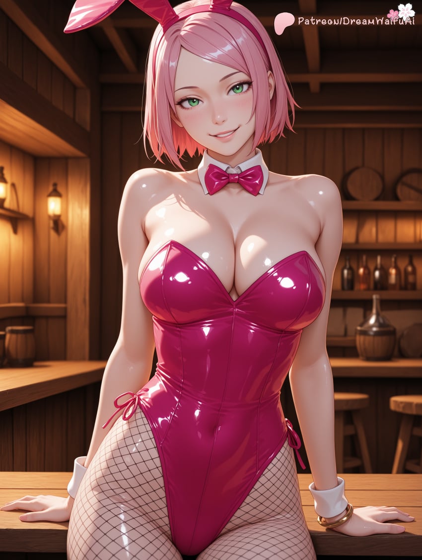 1girls 2025 ai ai_generated anime_girl anime_style artist_name assisted bar bare_shoulders big_breasts big_chest boruto:_naruto_next_generations breasts dreamwaifu female green_eyes hi_res high_quality high_resolution highres large_breasts naruto naruto_(series) naruto_shippuden natural_breasts patreon patreon_username perky_breasts pink_hair red_headband sakura_haruno