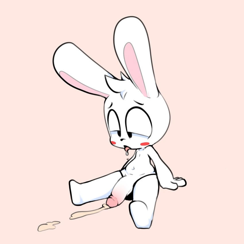 2019 anthro bodily_fluids ciavs clothing cum cum_on_ground exhausted genital_fluids genitals hi_res humanoid lagomorph leporid male male_only mammal penis rabbit sitting solo tired underwear