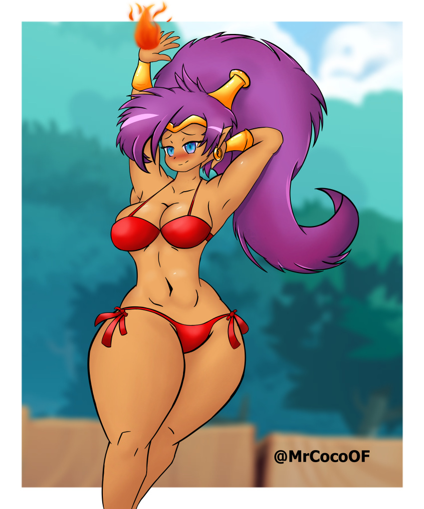 1girls beach big_ass big_breasts big_butt embarrassed fanart female female_only genie half-closed_eyes happy happy_facial horny looking_at_viewer mr.coco shantae shantae_(character) smooth_skin solo thick_thighs thighs voluptuous wayforward wide_hips