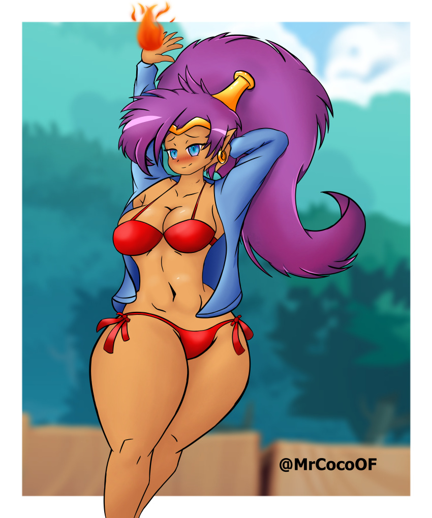 1girls beach big_ass big_breasts big_butt embarrassed fanart female female_only genie half-closed_eyes happy happy_facial horny looking_at_viewer mr.coco shantae shantae_(character) smooth_skin solo thick_thighs thighs voluptuous wayforward wide_hips