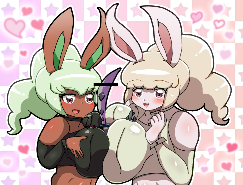 agent_spect-hare big_breasts black_clothing brown_fur bunny_mint dark_skin level-5 outercourse paizuri pink_eyes ponytail red_eyes snow_rabi snow_spect-hare suggestive sword watch white_body white_clothing white_fur yo-kai(species) yo-kai_watch yo-kai_watch_3 youkai youkai_watch yōkai