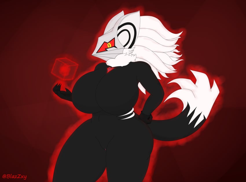 2021 absurd_res anthro big_breasts blazkenzxy breasts canid canine canis digital_drawing_(artwork) digital_media_(artwork) female genitals glowing hand_on_hip hi_res infinite_(sonic) jackal looking_at_viewer mammal mask mobian_(species) neck_tuft rule_63 sega signature solo sonic_(series) sonic_forces sonic_the_hedgehog_(series) thick_thighs tuft video_games