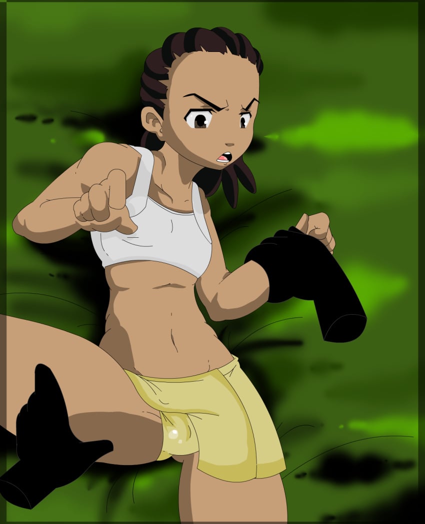 black_hair brown_skin clothes crossdressing disembodied_hand enookie hair human lying male_only manly_crossdresser on_back riley_freeman tagme the_boondocks