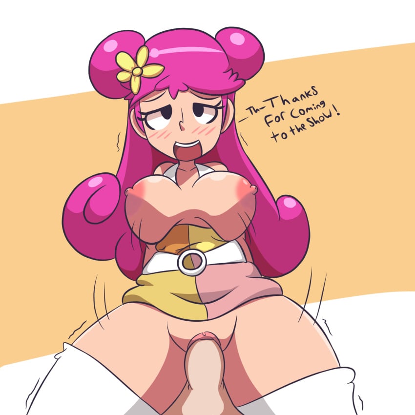 ami blush bottomless breasts breasts_out_of_clothes cartoon_network clothed cowgirl_position double_bun double_penetration female female/male female_penetrated flower_in_hair hi_hi_puffy_amiyumi iggy-bomb large_breasts no_bra no_panties open_mouth orange_background partial_male penis pink_hair pleasure_face pov pussy text uncensored vaginal_penetration warner_brothers white_background white_boots