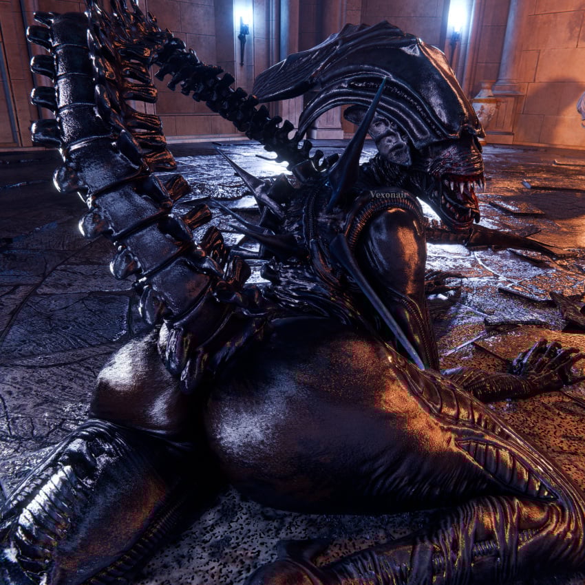 3d alien alien_(franchise) alien_girl dead_by_daylight fat_ass huge_ass looking_at_viewer looking_back thick_ass thick_thighs vexonair xenomorph xenomorph_queen