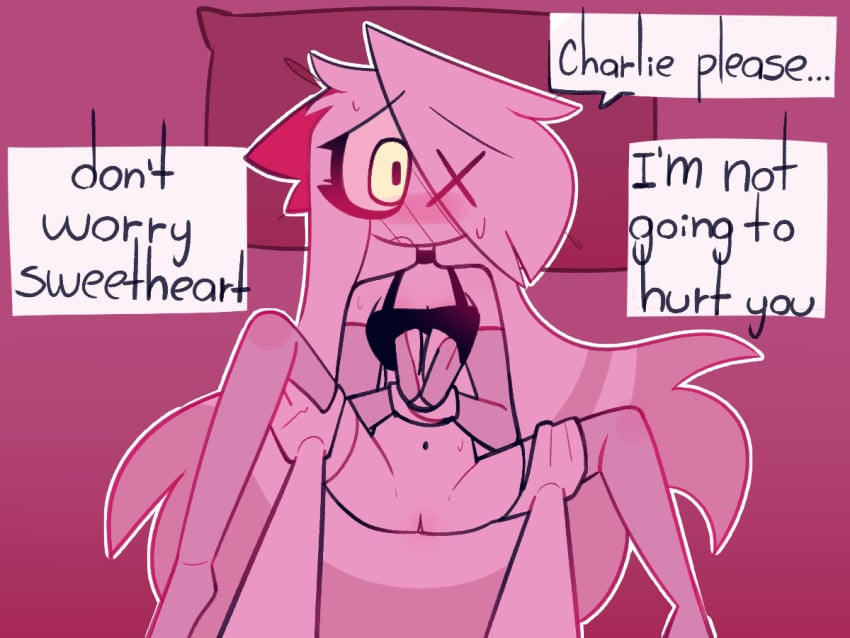 blush bra charlie_morningstar_(hazbin_hotel) comic_juli female female/female female_only hazbin_hotel partially_clothed pussy vaggie_(hazbin_hotel) yuri
