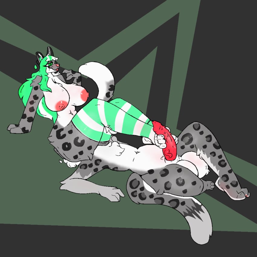 amy_kavinskaya animal_genitalia anthro areola balls big_balls big_breasts big_penis breasts clothing digital_media_(artwork) duo eyelashes eyelashes_through_hair facesitting facial_markings feet felid female foot_fetish foot_play footjob genitals gloves_(marking) green_clothing green_eyes green_hair green_legwear green_thigh_highs hair head_markings hex_mira hi_res hime_cut intraspecies legwear leopard_spots male male/female mammal markings multicolored_hair nipples nubbed_penis nude pantherine pattern_clothing pattern_legwear penile_spines penis red_penis sex sheath simple_background sitting_on_another snow_leopard spots squibbo striped_clothing striped_legwear stripes tail tear_(marking) thigh_highs translucent translucent_hair two_tone_hair wide_hips