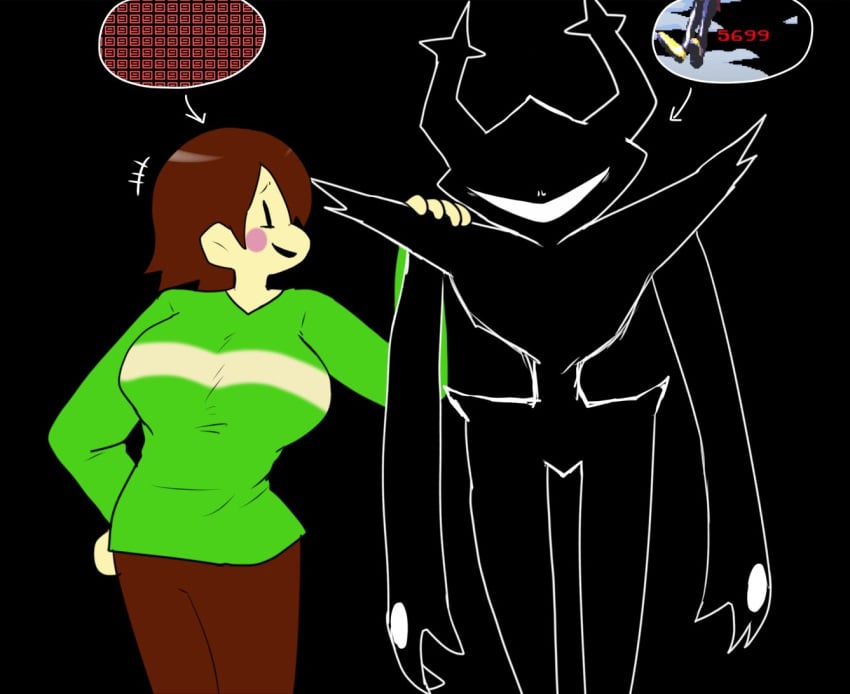 2d 2girls brown_hair chara deltarune enigi09 female female_only human human_female human_only roaring_fraud rosy_cheeks rule_63 solo tagme the_knight_(deltarune) the_roaring_knight toby_fox undertale undertale_(series) video_game_character