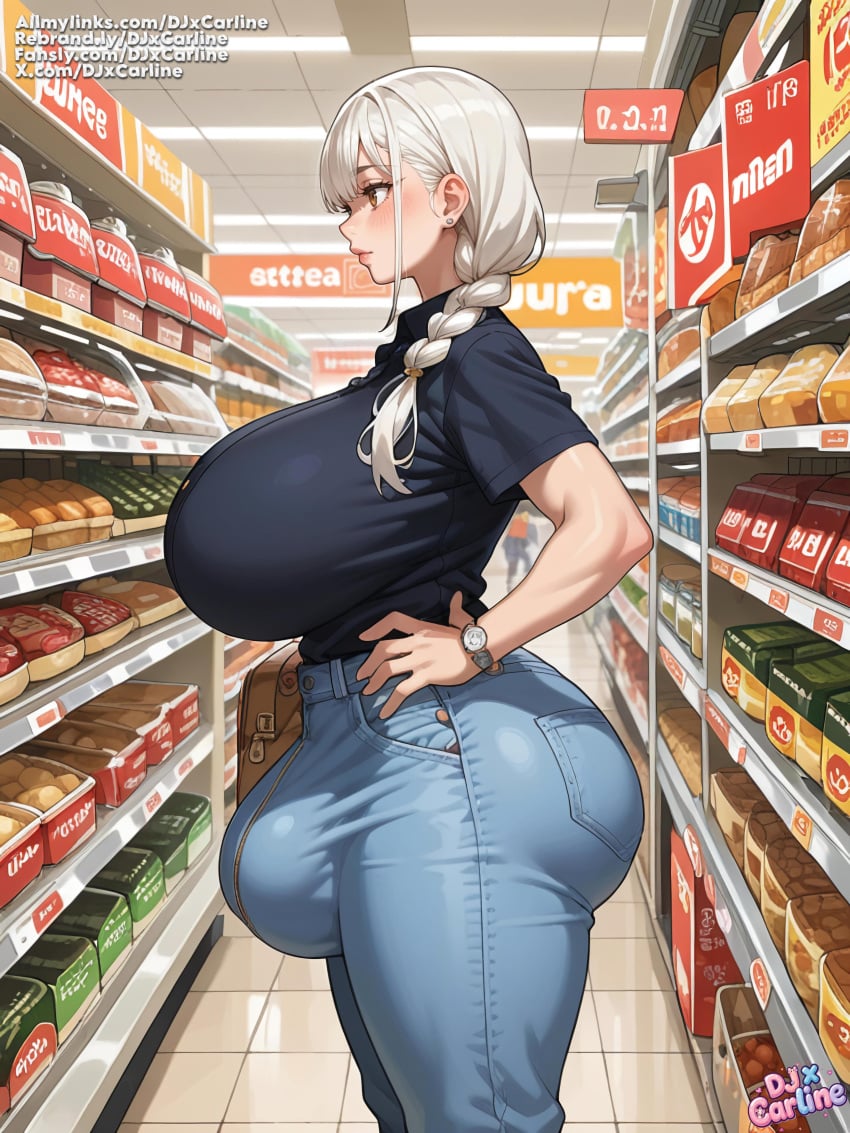1futa ai_generated big_breasts big_penis big_testicles bulge djxcarline futanari gigantic_breasts indoors kawaii milf moe penis