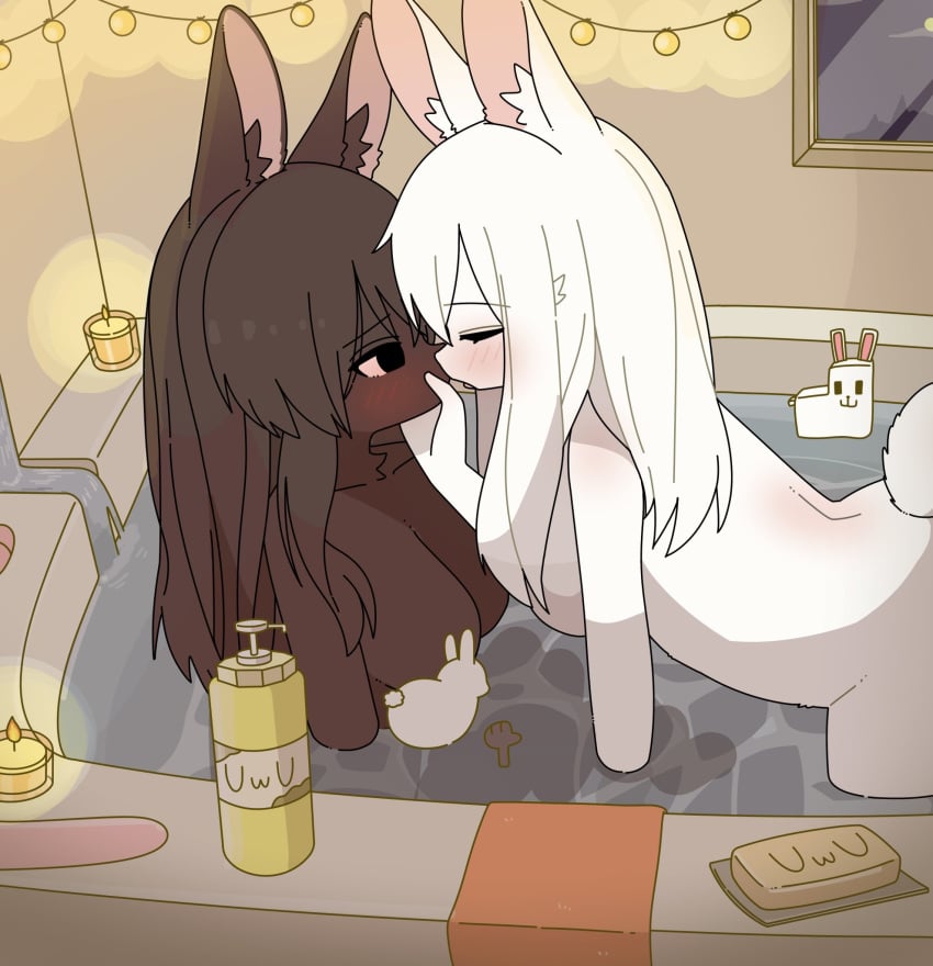 2girls bath blush doremifaso64 female furry kissing naked nude tagme uwu yuri